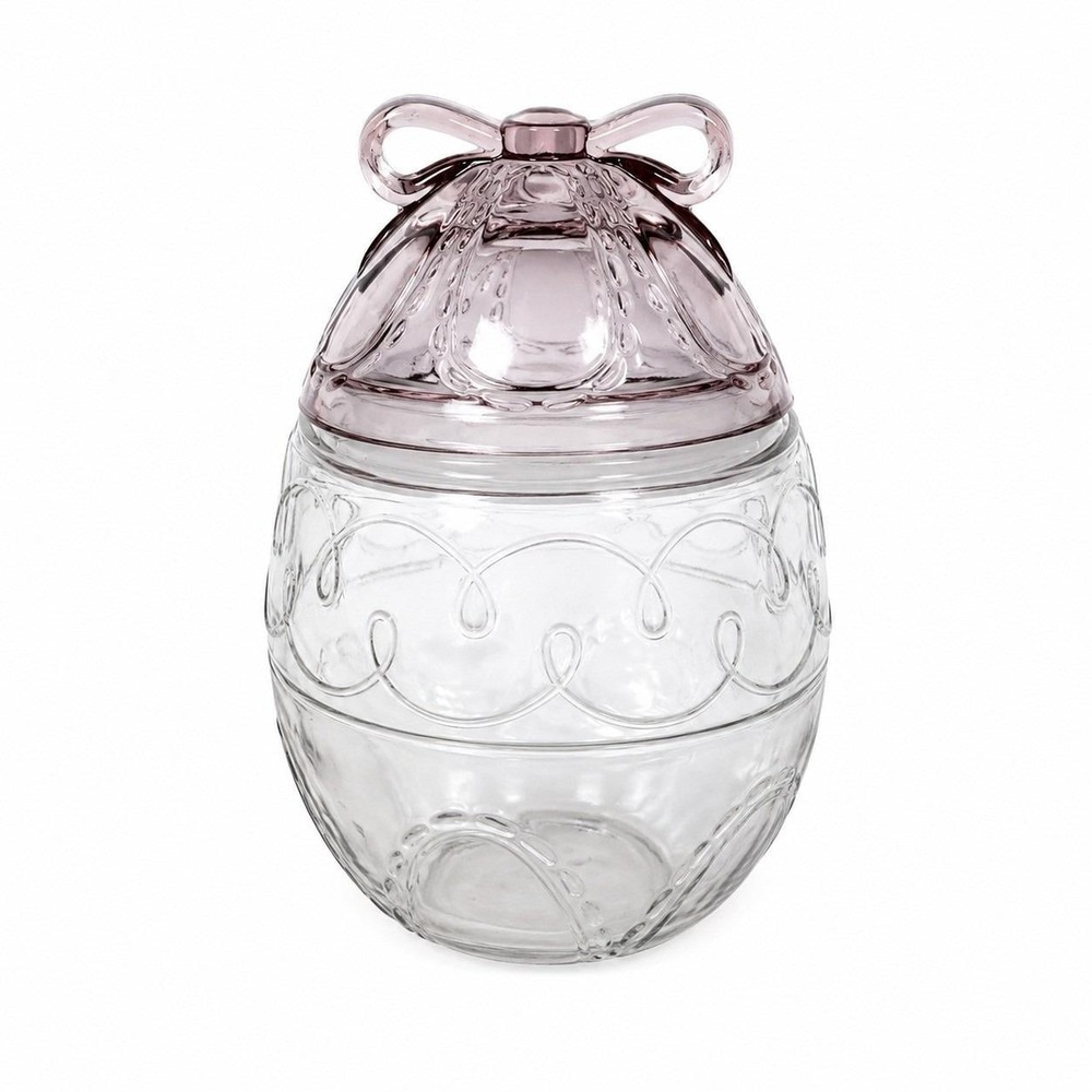 Vintage Anchor Hocking Glass Large Easter Egg Canister Jar Bow Cookie Jar